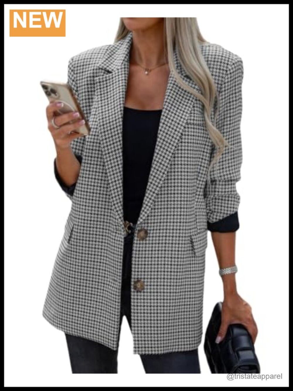 Plaid Blazer Suit Jacket Notch Lapel Button Work Office Coat